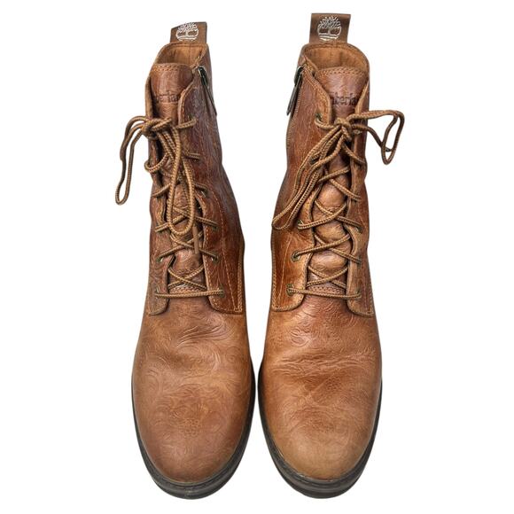 Timberland Women’s Sienna Brown Leather Embossed Ankle Boot Size US 10 - Picture 7 of 12